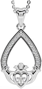 Diamond Silver Claddagh Necklace