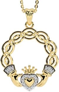 Diamond Gold Silver Celtic Claddagh Necklace