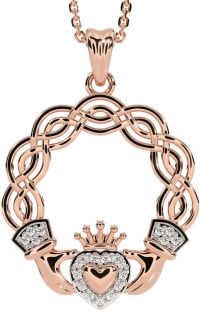 Diamond Rose Gold Celtic Claddagh Necklace