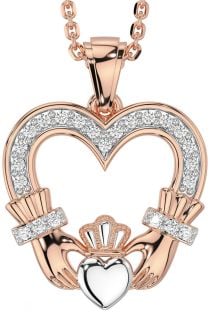 Diamond Rose Gold Colier inimă celtică Claddagh din argint