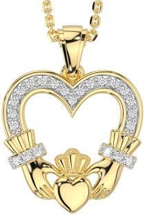 Diamond Gold Silver Claddagh Celtic Heart Necklace