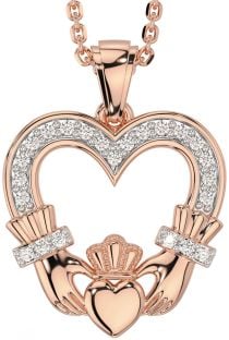 Diamond Rose Gold Claddagh Celtic Heart Necklace