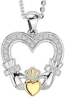 Diamant Gold Silber Claddagh keltisch Herz Halskette