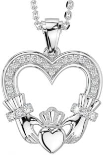 Diamond White Gold Claddagh Celtic Heart Necklace