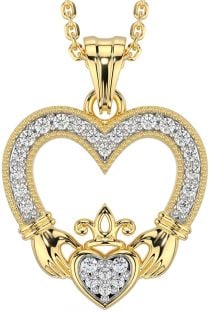 Diamond Gold Silver Claddagh Celtic Heart Necklace