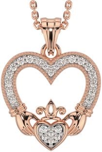 Diamond Rose Gold Claddagh Celtic Heart Necklace