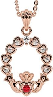 Diamond Ruby Rose Gold Silver Claddagh Heart Necklace