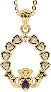 Diamond Alexandrite Gold Silver Claddagh Heart Necklace