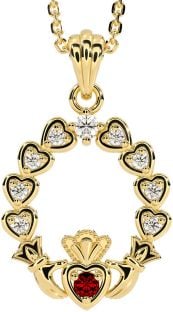 Diamond Garnet Gold Silver Claddagh Heart Necklace