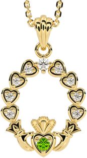 Diamond Peridot Gold Silver Claddagh Heart Necklace