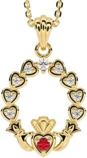 Diamond Ruby Gold Silver Claddagh Heart Necklace