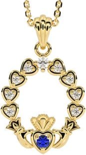 Diamond Sapphire Gold Silver Claddagh Heart Necklace