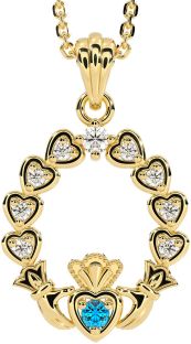 Diamond Topaz Gold Silver Claddagh Heart Necklace