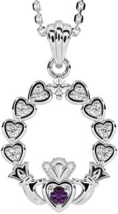 Diamond Alexandrite Silver Claddagh Heart Necklace