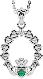 Diamant Smaragd Zilver Claddagh Hart Halsketting