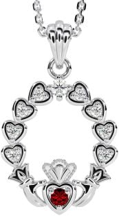 Diamante Granate Plata Claddagh Corazón Collar