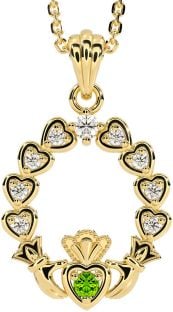 Diamond Peridot Gold Claddagh Heart Necklace