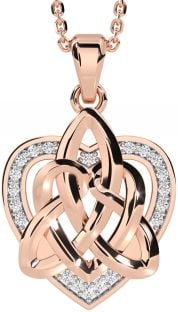 Diamond Rose Gold Silver Celtic Trinity Knot Heart Necklace