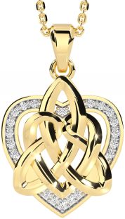 Diamond Gold Silver Celtic Trinity Knot Heart Necklace