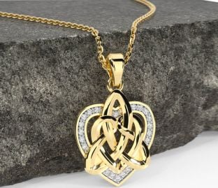 Diamond Gold Silver Celtic Trinity Knot Heart Necklace