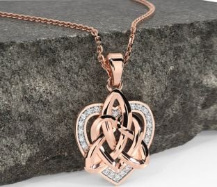 Diamond Rose Gold Celtic Trinity Knot Heart Necklace