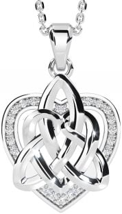 Diamant Argent celtique Trinité Noeud Cœur Collier