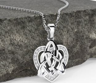 Diamond Silver Celtic Trinity Knot Heart Necklace