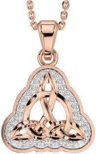 Diamond Rose Gold Silver Celtic Trinity Knot Necklace