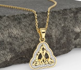 Diamond Gold Silver Celtic Trinity Knot Necklace