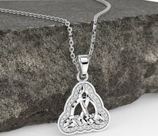 Diamond Silver Celtic Trinity Knot Necklace