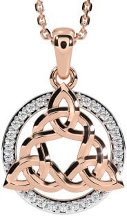 Diamond Rose Gold Silver Celtic Trinity Knot Necklace