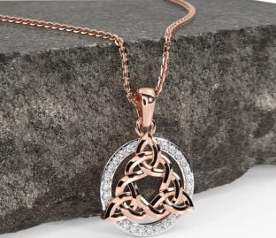 Diamond Rose Gold Silver Celtic Trinity Knot Necklace
