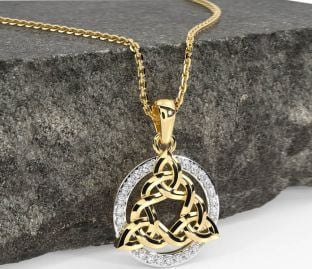 Diamond Gold Silver Celtic Trinity Knot Necklace