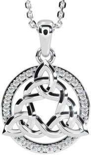 Diamond Silver Celtic Trinity Knot Necklace