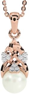 Diamond Rose Gold Celtic Trinity Knot Pearl Necklace