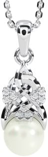 Diamond Silver Celtic Trinity Knot Pearl Necklace