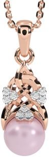 Diamond Rose Gold Silver Celtic Trinity Knot Pearl Necklace