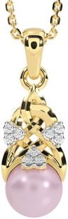 Diamond Gold Silver Celtic Trinity Knot Pearl Necklace