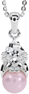 Diamond Silver Celtic Trinity Knot Pearl Necklace