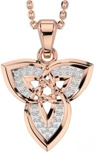 Diamond Rose Gold Silver Celtic Trinity Knot Necklace