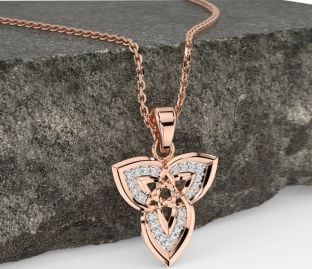 Diamond Rose Gold Silver Celtic Trinity Knot Necklace