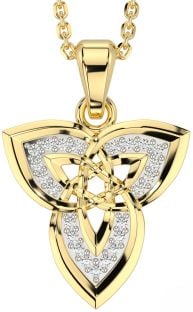 Diamond Gold Silver Celtic Trinity Knot Necklace