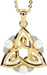 Diamond Gold Silver Celtic Trinity Knot Pearl Necklace