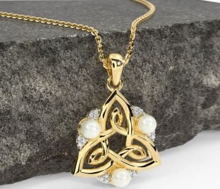 Diamond Gold Celtic Trinity Knot Pearl Necklace
