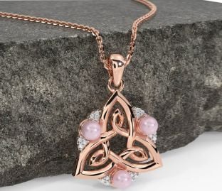 Diamond Rose Gold Silver Celtic Trinity Knot Pearl Necklace