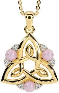 Diamond Gold Silver Celtic Trinity Knot Pearl Necklace