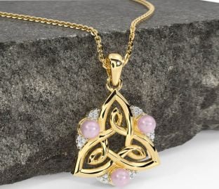Diamond Gold Silver Celtic Trinity Knot Pearl Necklace