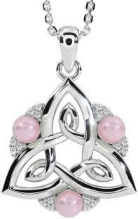 Diamond Silver Celtic Trinity Knot Pearl Necklace