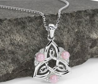 Diamond White Gold Celtic Trinity Knot Pearl Necklace