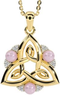 Diamond Gold Celtic Trinity Knot Pearl Necklace